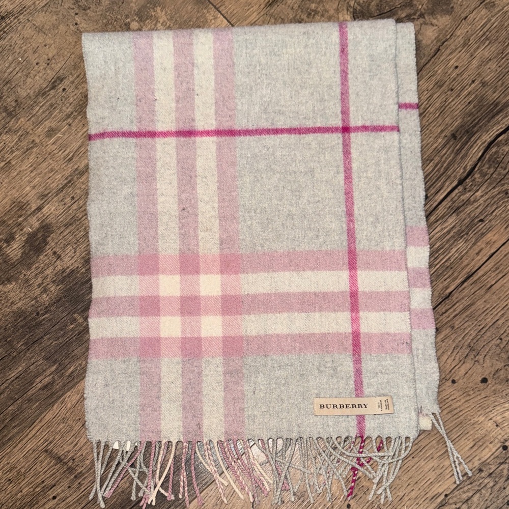 Burberry Pink and Gray Checkered Scarf